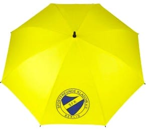 Gelber Regenschirm mit SFK-Logo